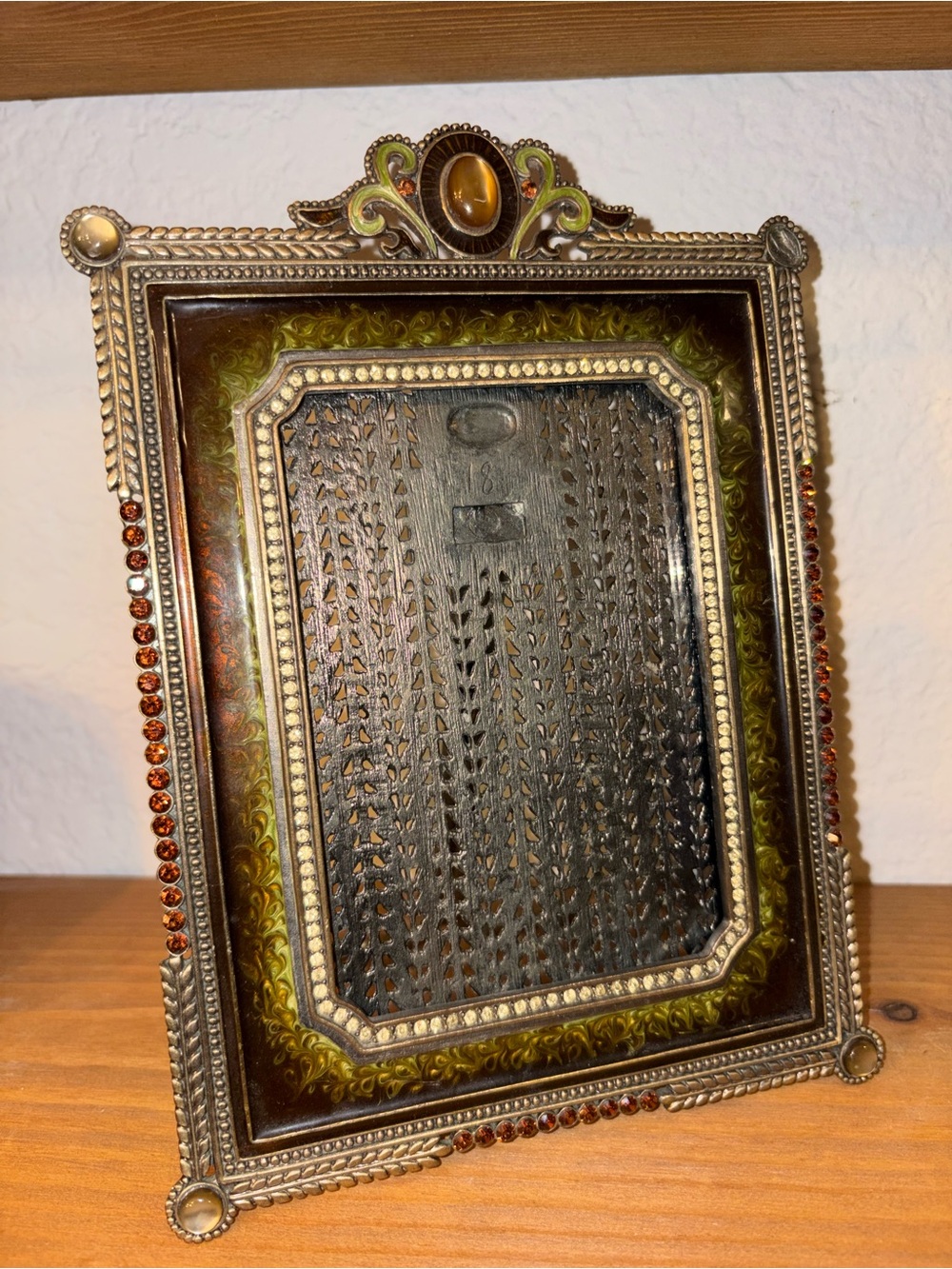 Tizo 4x6 Jeweled Enamel Ornate Picture Frame Amber Green